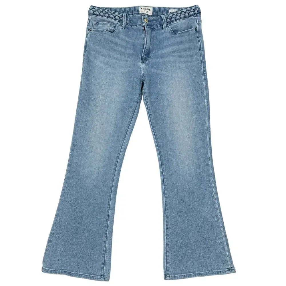 FRAME Le Crop Mini Boot Jeans Light Wash Braided Waist Sz 29 Summer Cropped - Picture 5 of 11